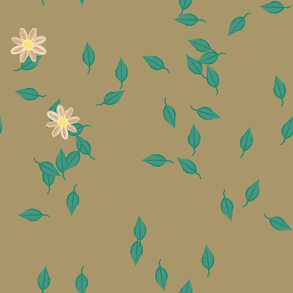 Fleurs Été Pétales Avec Feuilles Fond Sans Couture Illustration Vectorielle — Image vectorielle