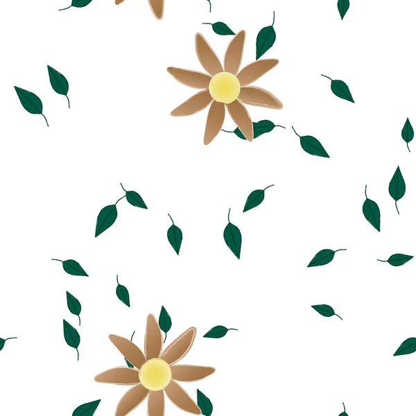 Sommerblumen Blütenblätter Mit Blättern Nahtlosen Hintergrund Vektorillustration — Stockvektor
