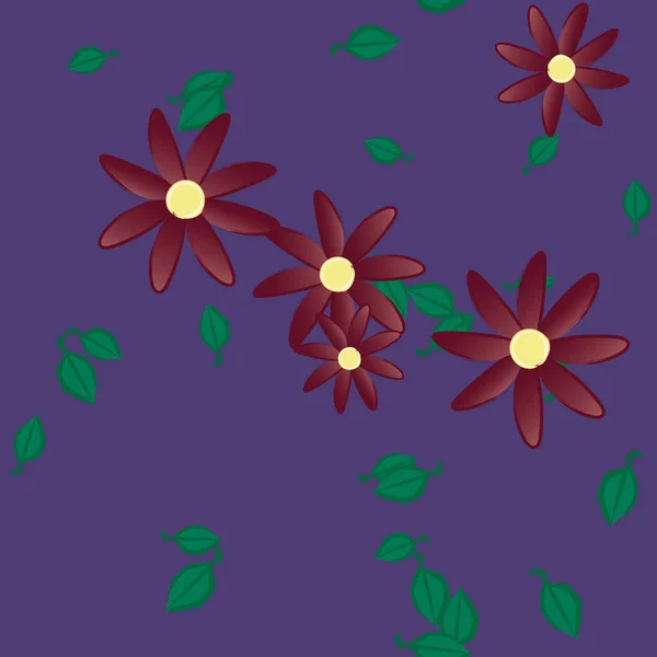 Flores Con Hojas Fondo Sin Costuras Ilustración Vectorial — Archivo Imágenes Vectoriales