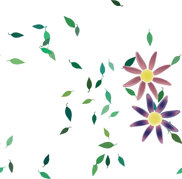 Fleurs Avec Feuilles Fond Sans Couture Illustration Vectorielle — Image vectorielle