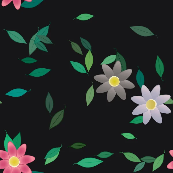 Fleurs Été Pétales Avec Feuilles Fond Sans Couture Illustration Vectorielle — Image vectorielle
