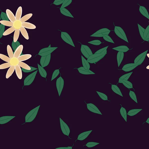 Flores Con Hojas Fondo Sin Costuras Ilustración Vectorial — Archivo Imágenes Vectoriales