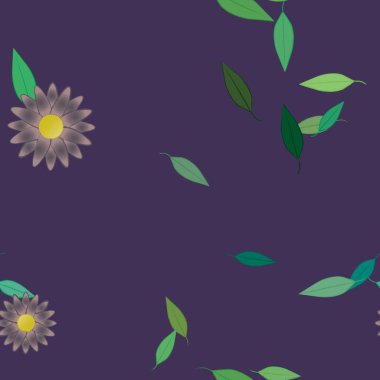 Serbest kompozisyonda yeşil yapraklı çiçekler, vektör illüstrasyonu