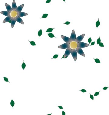 arkaplanda renkli çiçekler ve yeşil yapraklar, vektör illüstrasyonu