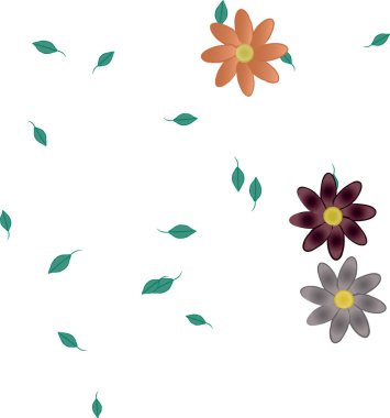 Basit çiçek ve yeşil yapraklı tasarım kompozisyonu, vektör illüstrasyonu