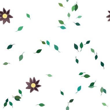 Basit çiçek ve yeşil yapraklı tasarım kompozisyonu, vektör illüstrasyonu