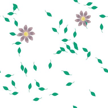 arkaplanda renkli çiçekler ve yeşil yapraklar, vektör illüstrasyonu