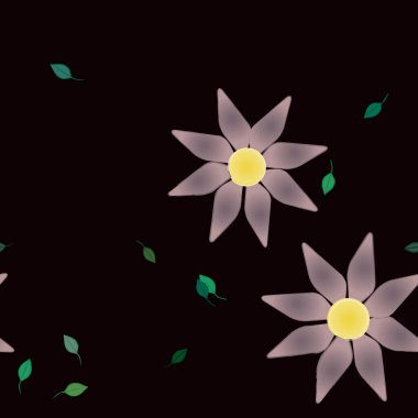 basit renkli çiçekleri olan serbest kompozisyon ve duvar kağıdı için yeşil yapraklar, vektör illüstrasyonu