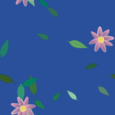 Basit renkli çiçekler ve yeşil yapraklı vektör şablonu