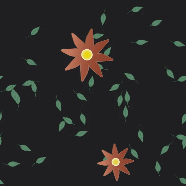 Composición Diseño Con Flores Simples Hojas Verdes Ilustración Vectorial — Archivo Imágenes Vectoriales