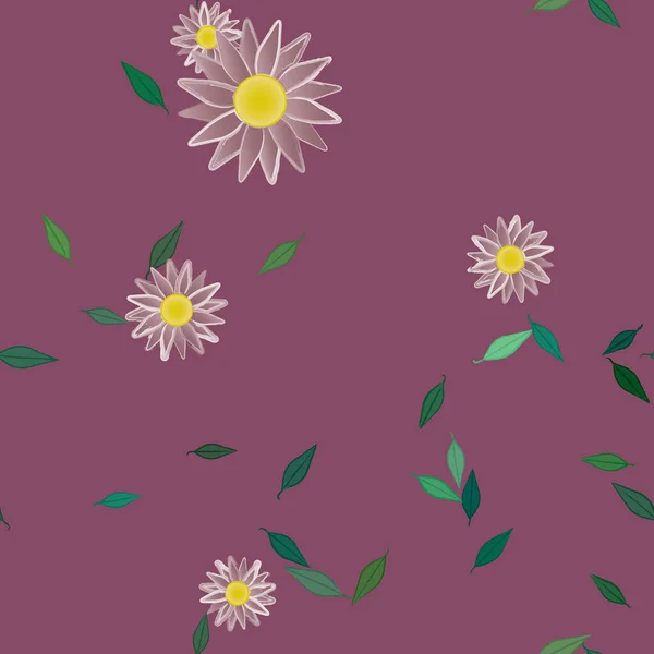 Flores Simples Con Hojas Verdes Composición Libre Ilustración Vectorial — Archivo Imágenes Vectoriales