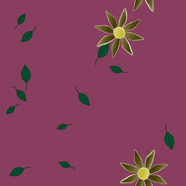 Flores Simples Con Hojas Verdes Composición Libre Ilustración Vectorial — Archivo Imágenes Vectoriales