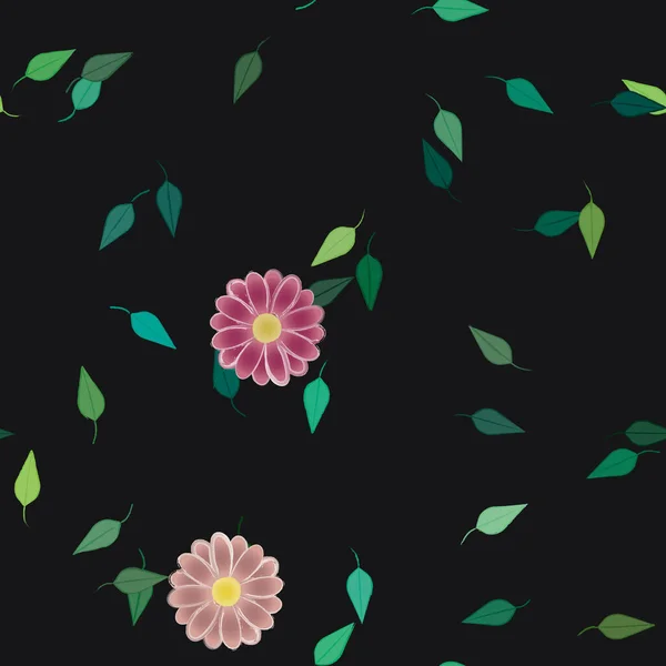 Fleurs Simples Avec Des Feuilles Vertes Composition Libre Illustration Vectorielle — Image vectorielle