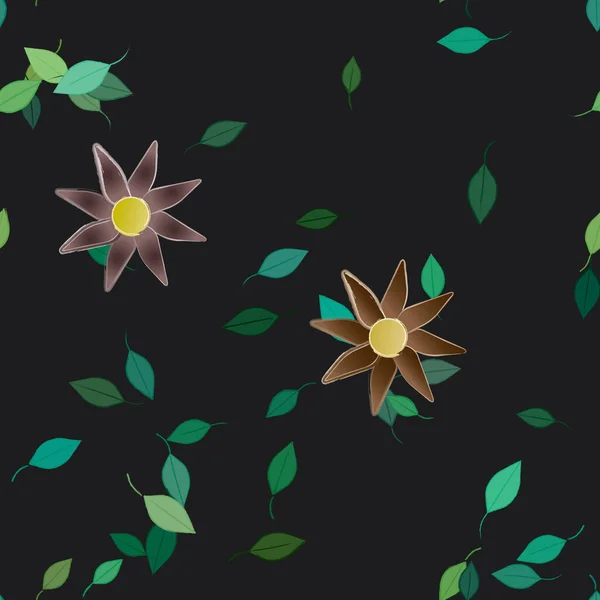 Hermosa Composición Con Flores Colores Simples Hojas Verdes Fondo Ilustración — Vector de stock