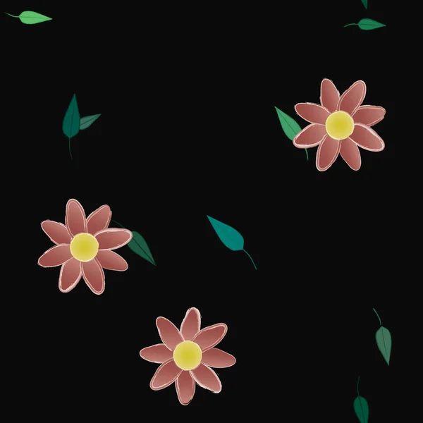 Eenvoudige Bloemen Met Groene Bladeren Vrije Samenstelling Vector Illustratie — Stockvector