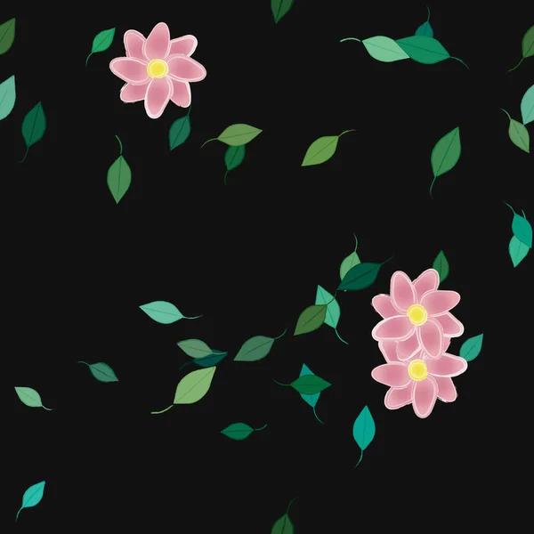 Färgade Blommor Och Gröna Blad Bakgrunden Vektor Illustration — Stock vektor