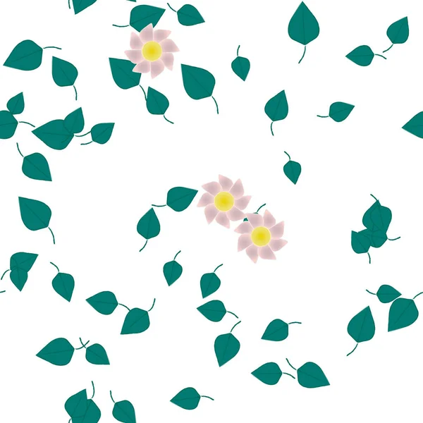 Composición Diseño Con Flores Simples Hojas Verdes Ilustración Vectorial — Archivo Imágenes Vectoriales