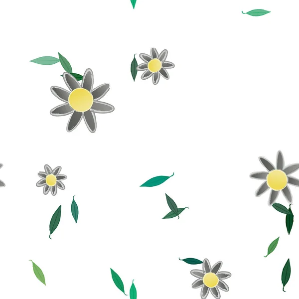 Blommor Med Gröna Blad Fri Sammansättning Vektor Illustration — Stock vektor