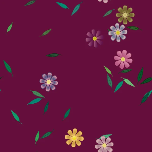 Hermosa Composición Con Flores Colores Simples Hojas Verdes Fondo Ilustración — Vector de stock