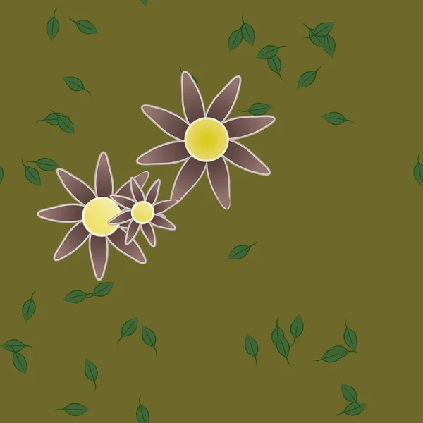 Flores Con Hojas Verdes Composición Libre Ilustración Vectorial — Vector de stock