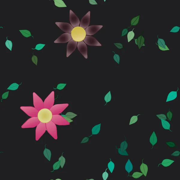 Composição Bonita Com Flores Coloridas Simples Folhas Verdes Fundo Ilustração — Vetor de Stock