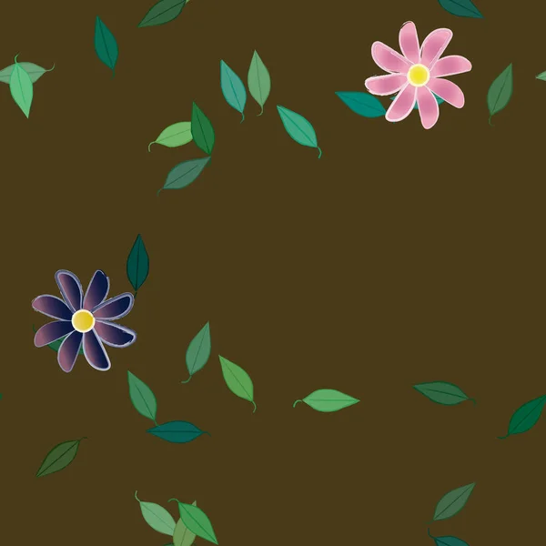 Flores Colores Hojas Verdes Fondo Ilustración Vectorial — Vector de stock