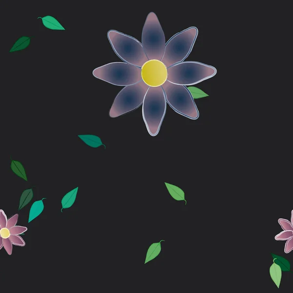 Composição Bonita Com Flores Coloridas Simples Folhas Verdes Fundo Ilustração — Vetor de Stock