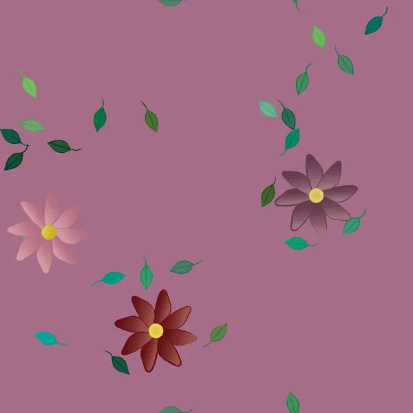 Flores Con Hojas Verdes Composición Libre Ilustración Vectorial — Vector de stock