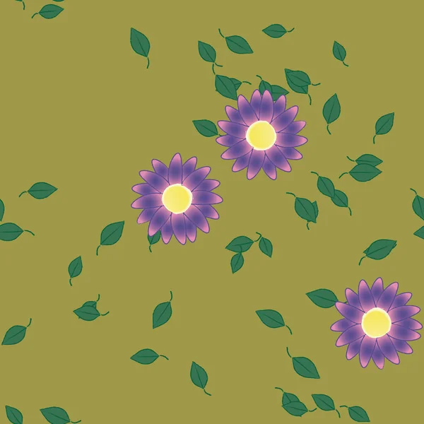 Fleurs Simples Avec Des Feuilles Vertes Composition Libre Illustration Vectorielle — Image vectorielle