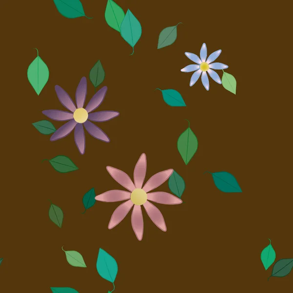 Composition Design Avec Fleurs Simples Feuilles Vertes Illustration Vectorielle — Image vectorielle