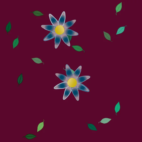 Modèle Vectoriel Avec Des Fleurs Colorées Simples Des Feuilles Vertes — Image vectorielle