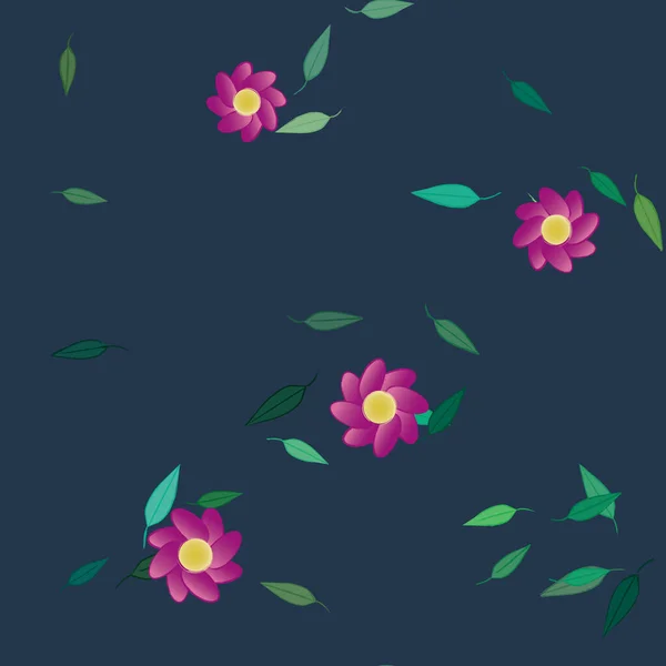 Flores Simples Con Hojas Verdes Composición Libre Ilustración Vectorial — Vector de stock