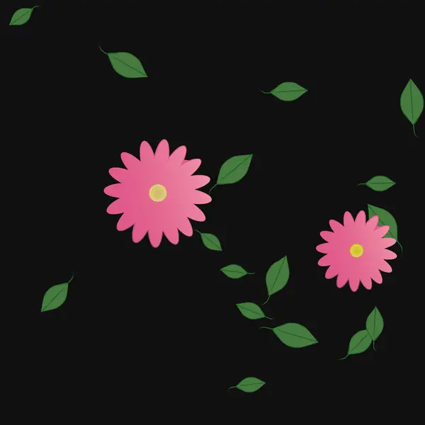 Eenvoudige Bloemen Met Groene Bladeren Vrije Samenstelling Vector Illustratie — Stockvector