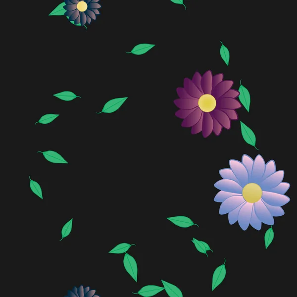 Composición Libre Con Flores Colores Simples Hojas Verdes Para Papel — Vector de stock