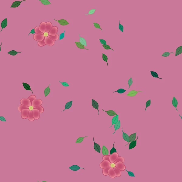 Composición Diseño Con Flores Simples Hojas Verdes Ilustración Vectorial — Vector de stock