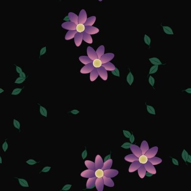 Serbest kompozisyonda yeşil yapraklı çiçekler, vektör illüstrasyonu