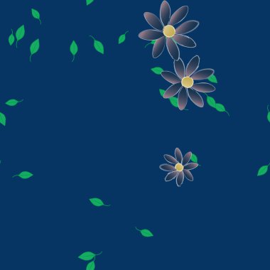 Basit renkli çiçekler ve yeşil yapraklı vektör şablonu