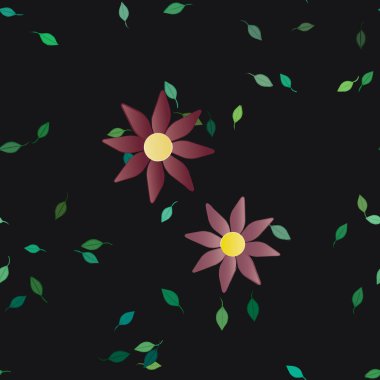 Basit renkli çiçekler ve yeşil yapraklı vektör şablonu