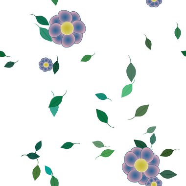 arkaplanda renkli çiçekler ve yeşil yapraklar, vektör illüstrasyonu