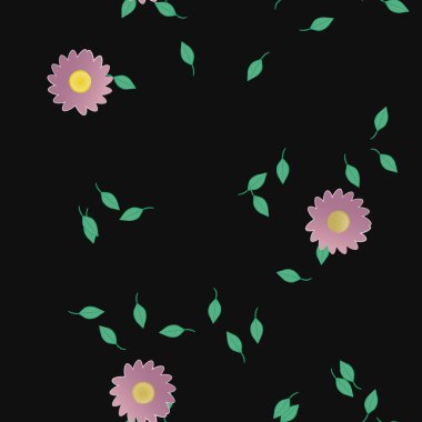 arkaplanda renkli çiçekler ve yeşil yapraklar, vektör illüstrasyonu