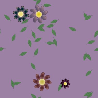 Basit renkli çiçekler ve yeşil yapraklı vektör şablonu