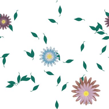 Basit çiçek ve yeşil yapraklı tasarım kompozisyonu, vektör illüstrasyonu