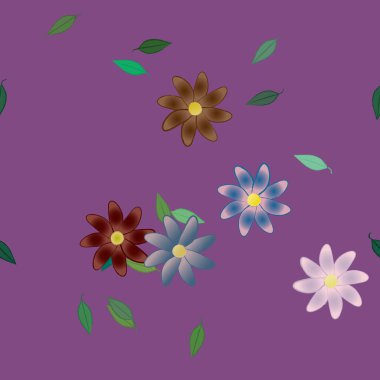 Basit renkli çiçekler ve yeşil yapraklı vektör şablonu