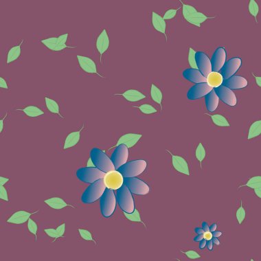 arkaplanda renkli çiçekler ve yeşil yapraklar, vektör illüstrasyonu