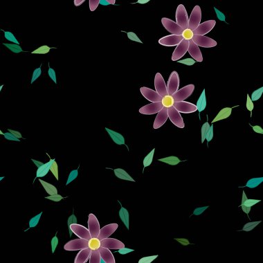 Basit çiçek ve yeşil yapraklı tasarım kompozisyonu, vektör illüstrasyonu