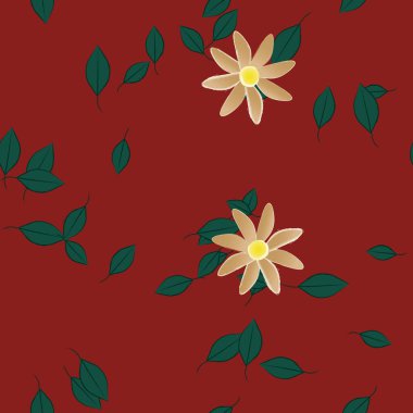 arkaplanda renkli çiçekler ve yeşil yapraklar, vektör illüstrasyonu