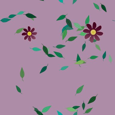 Basit çiçek ve yeşil yapraklı tasarım kompozisyonu, vektör illüstrasyonu