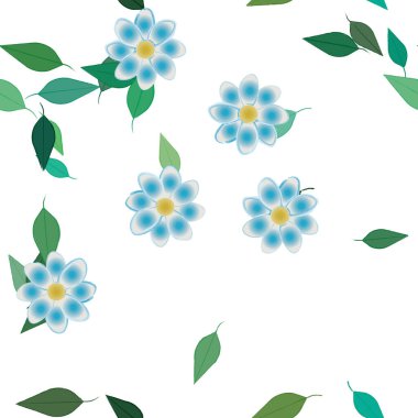 arkaplanda renkli çiçekler ve yeşil yapraklar, vektör illüstrasyonu