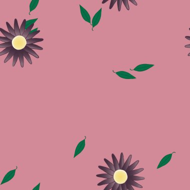 Serbest kompozisyonda yeşil yapraklı çiçekler, vektör illüstrasyonu