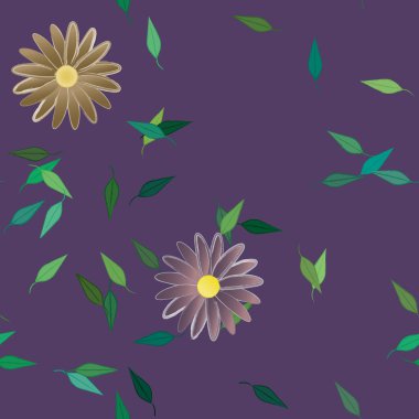 Serbest kompozisyonda yeşil yapraklı çiçekler, vektör illüstrasyonu